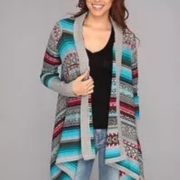 Stetson Sweaters - Stetson Asymmetrical Intarsia Sweater Cardigan M